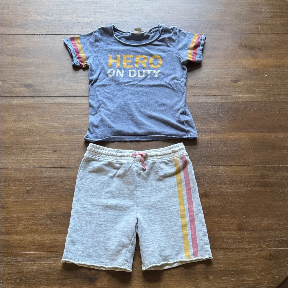 Sz 5T DC Comics Junk Food Hero on Duty cotton tee + adjustable waist shorts set